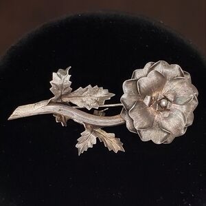 Vintage Mexico Taxco LCT Sterling Silver 925 Rose Flower Branch Brooch